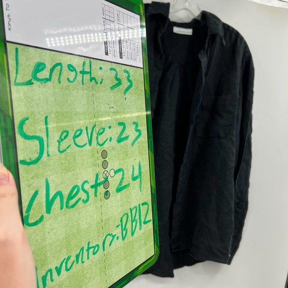 Bryn Walker Linen Button Up Long Sleeve Top Black oversized Lagenlook - Picture 5 of 5